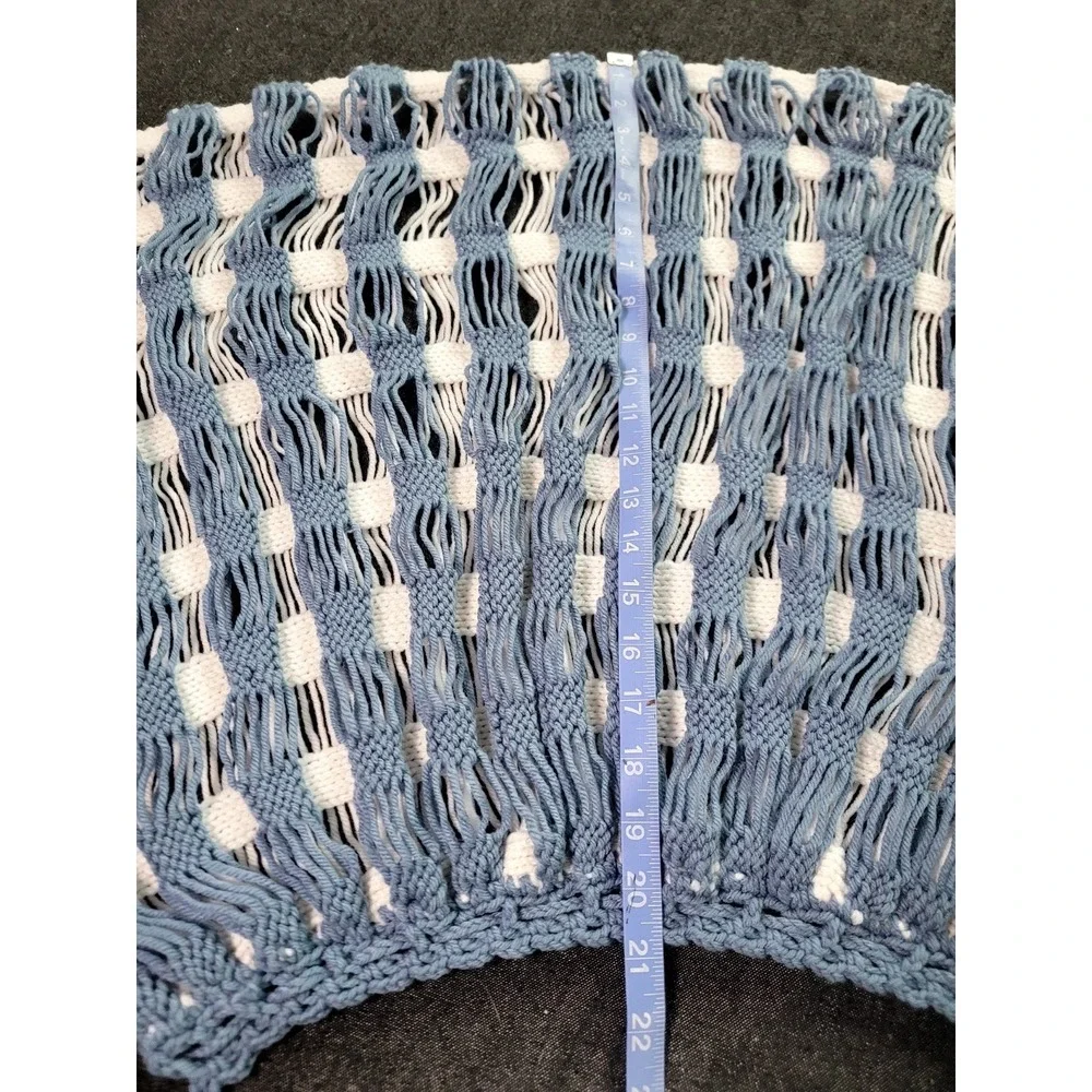 Vintage 70s Handmade Crochet Blue White Cape Capelet Knit Poncho Shawl - Picture 10 of 11